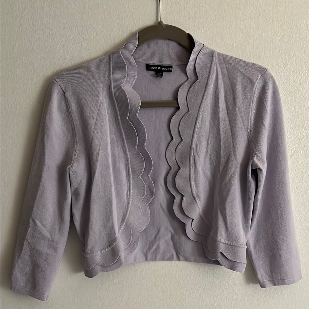 Lavender Scalloped Cropped Cardigan Sweater